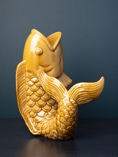 Large mustard stoneware fish vase