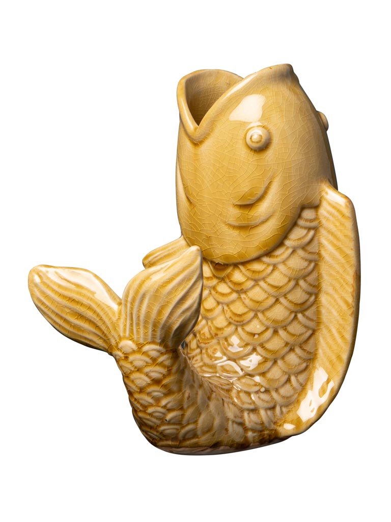 Small mustard stoneware fish vase - 2