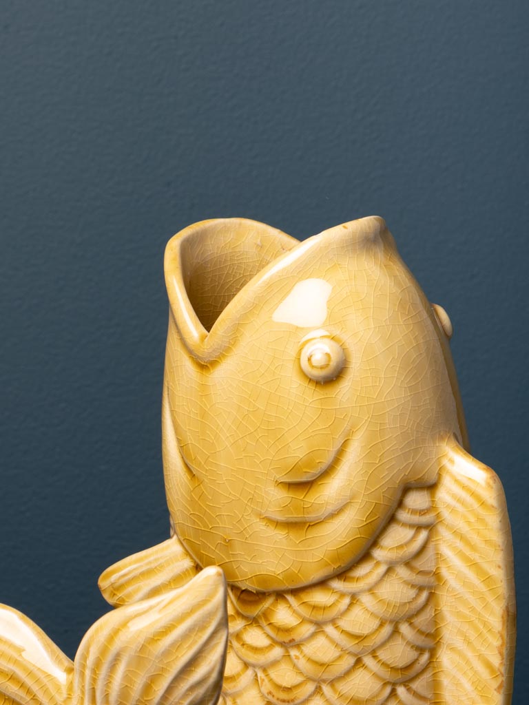 Small mustard stoneware fish vase - 3