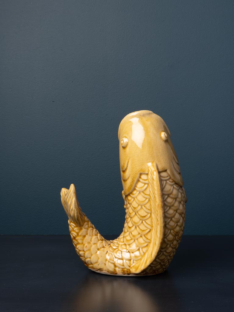 Small mustard stoneware fish vase - 5
