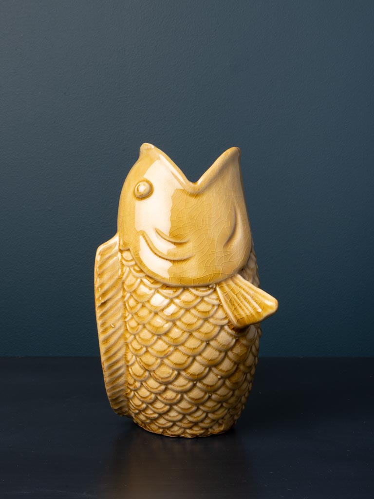 Small mustard stoneware fish vase - 4