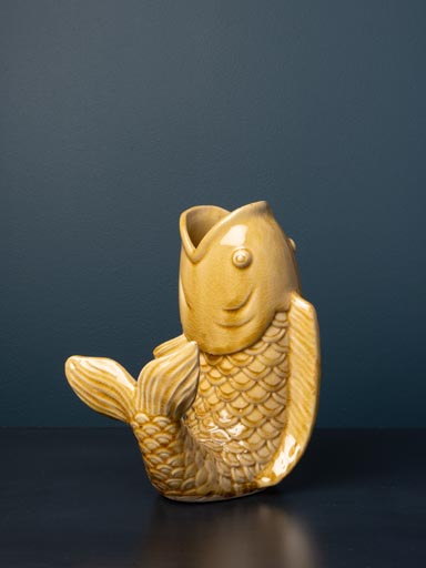 Small mustard stoneware fish vase