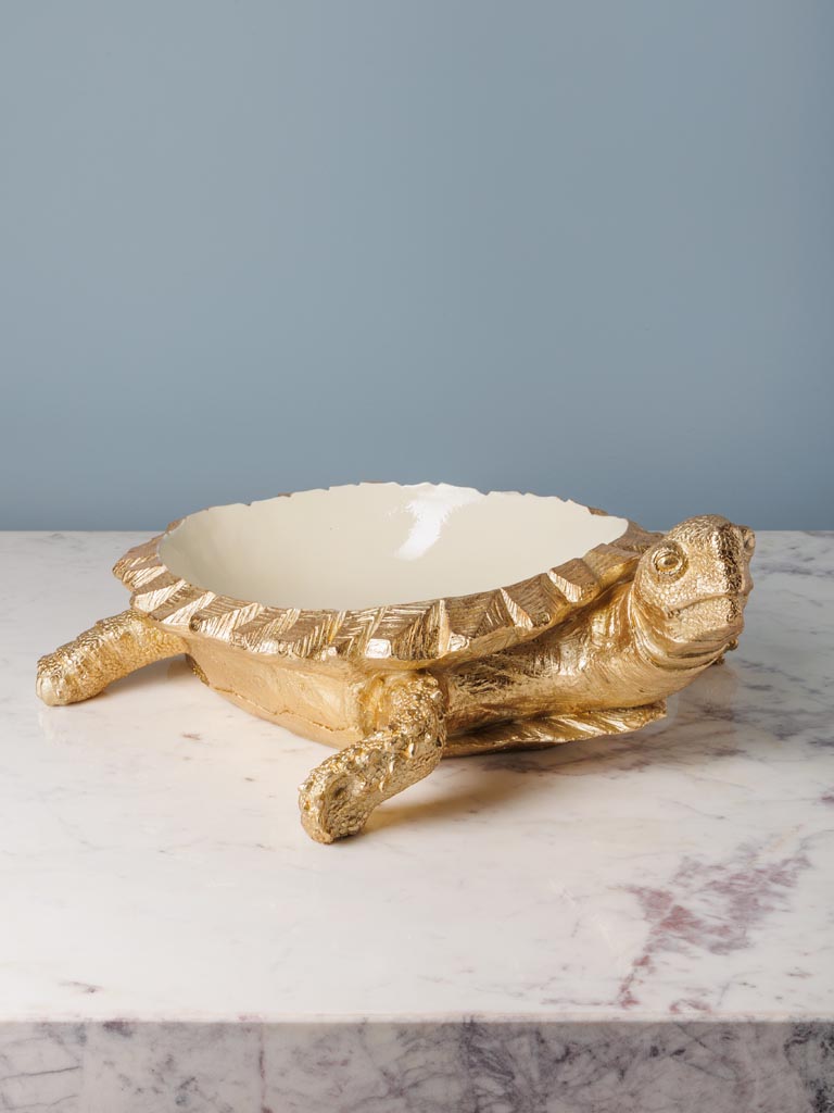 Large golden turtle with creamy bowl - 1