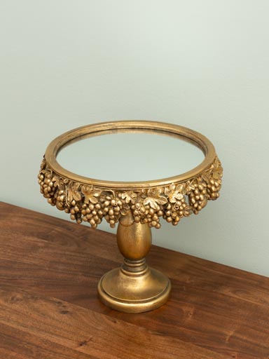Tray with mirror and golden grapes on stand