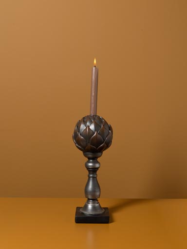 Black patina artichoke candlestick