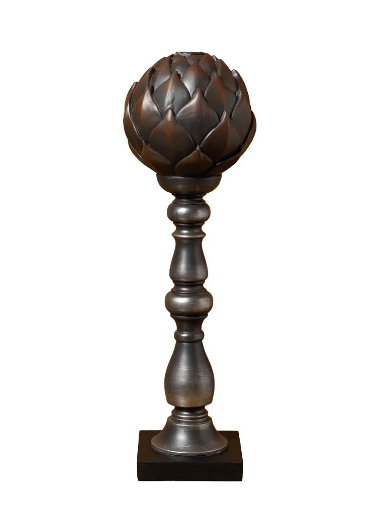 Large black patina artichoke candlestick - 2