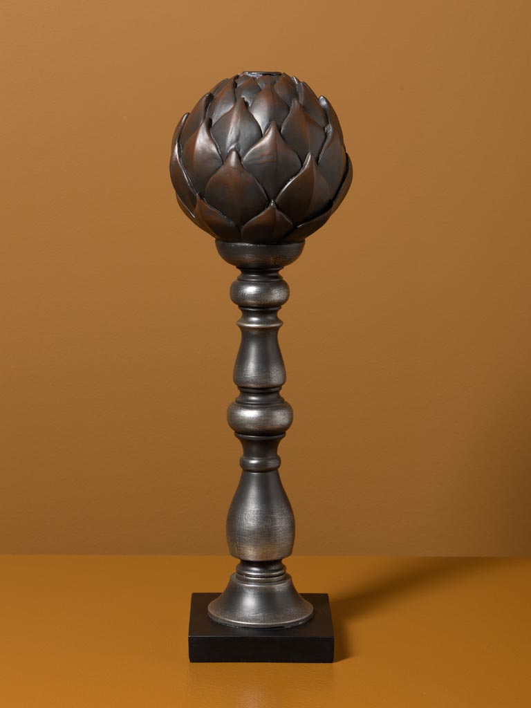 Large black patina artichoke candlestick - 3