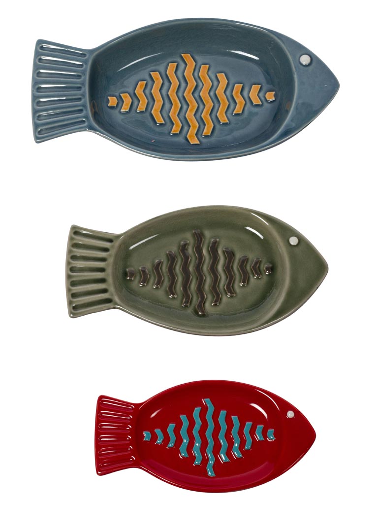 S/3 fish dishes red-blue-green - 2