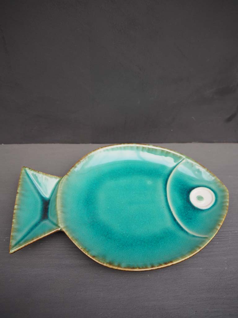 Plat rond poisson bleu aqua - 1