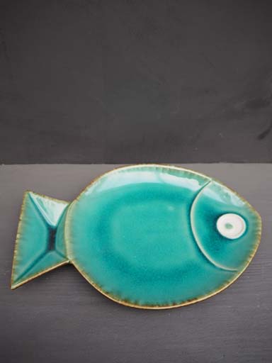 Plat rond poisson bleu aqua