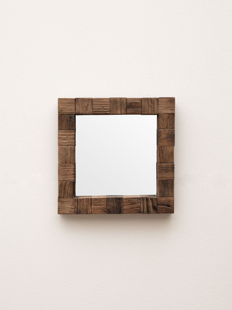 Small mirror with rough wooden squares - 1