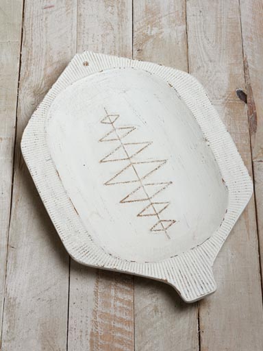 Wooden fish tray white patina