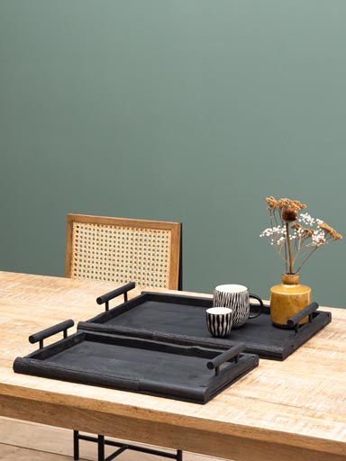 S/2 black wooden trays