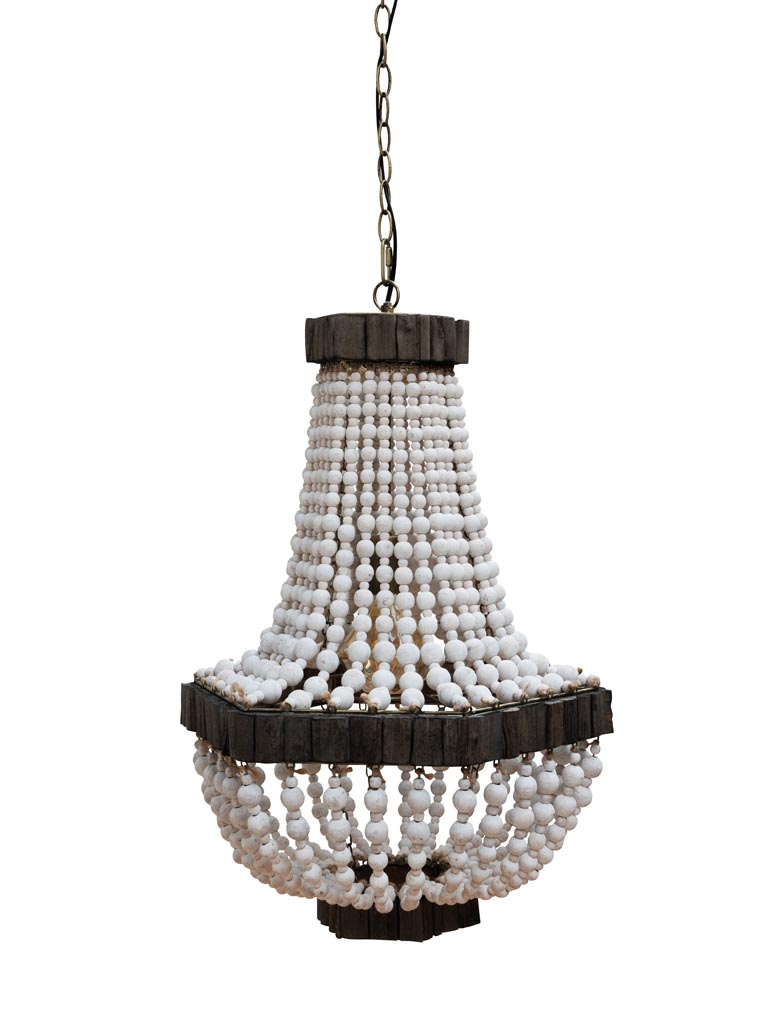 White hanging lamp Namibia wooden beads - 2