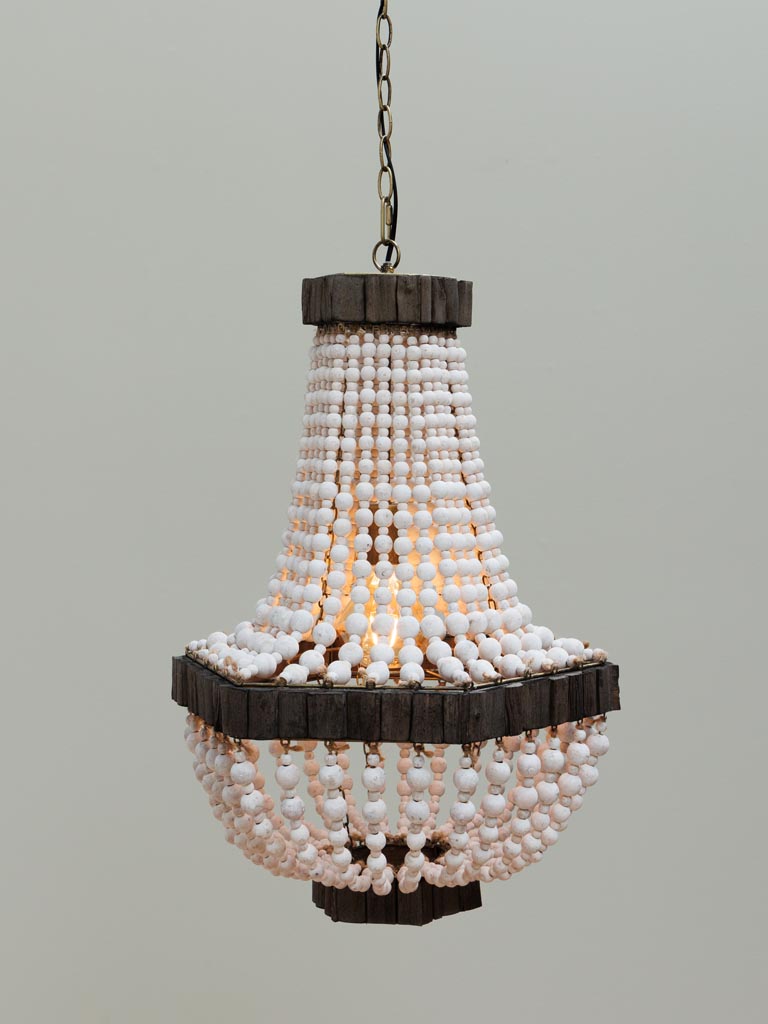 White hanging lamp Namibia wooden beads - 1