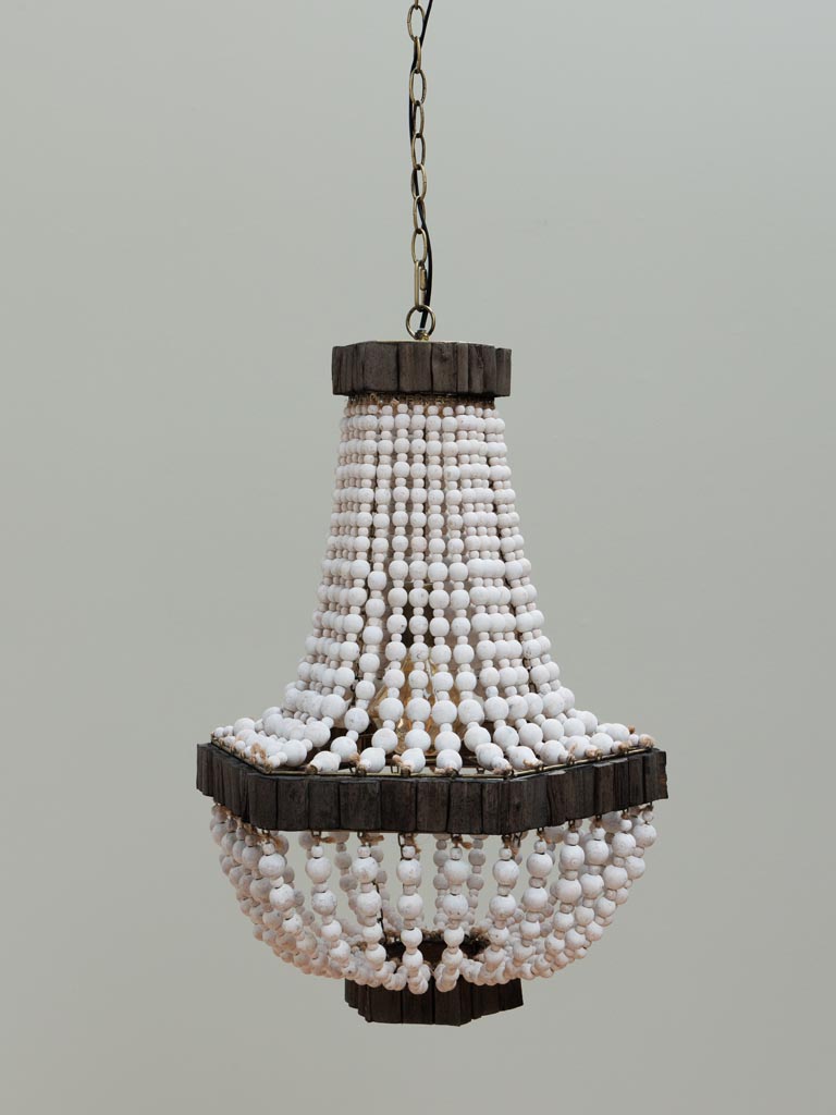 White hanging lamp Namibia wooden beads - 3