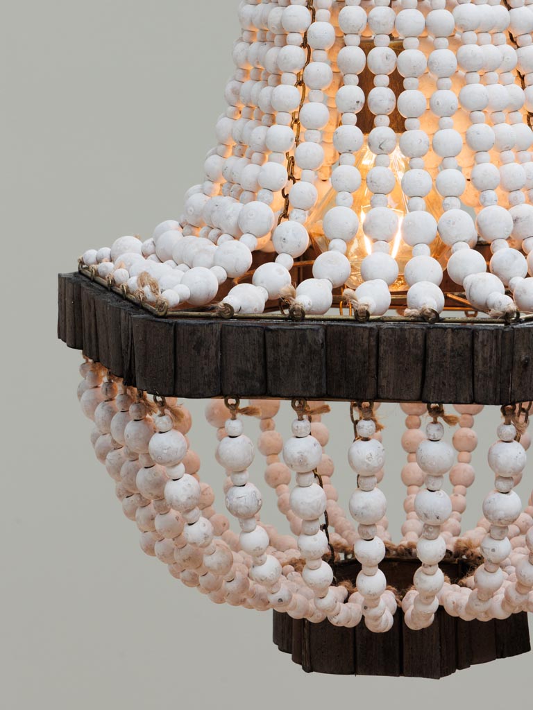 White hanging lamp Namibia wooden beads - 5
