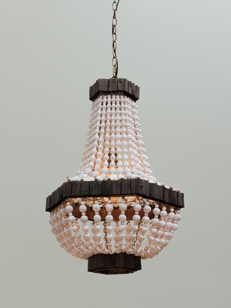 White hanging lamp Namibia wooden beads - 4
