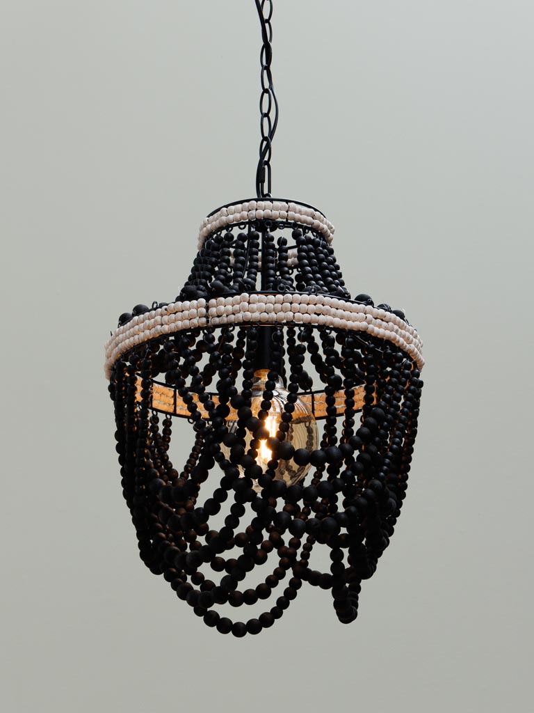 Black hanging lamp Namibia wooden beads - 6