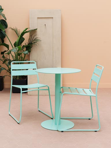 S/2 blue outdoor chairs and table Pop