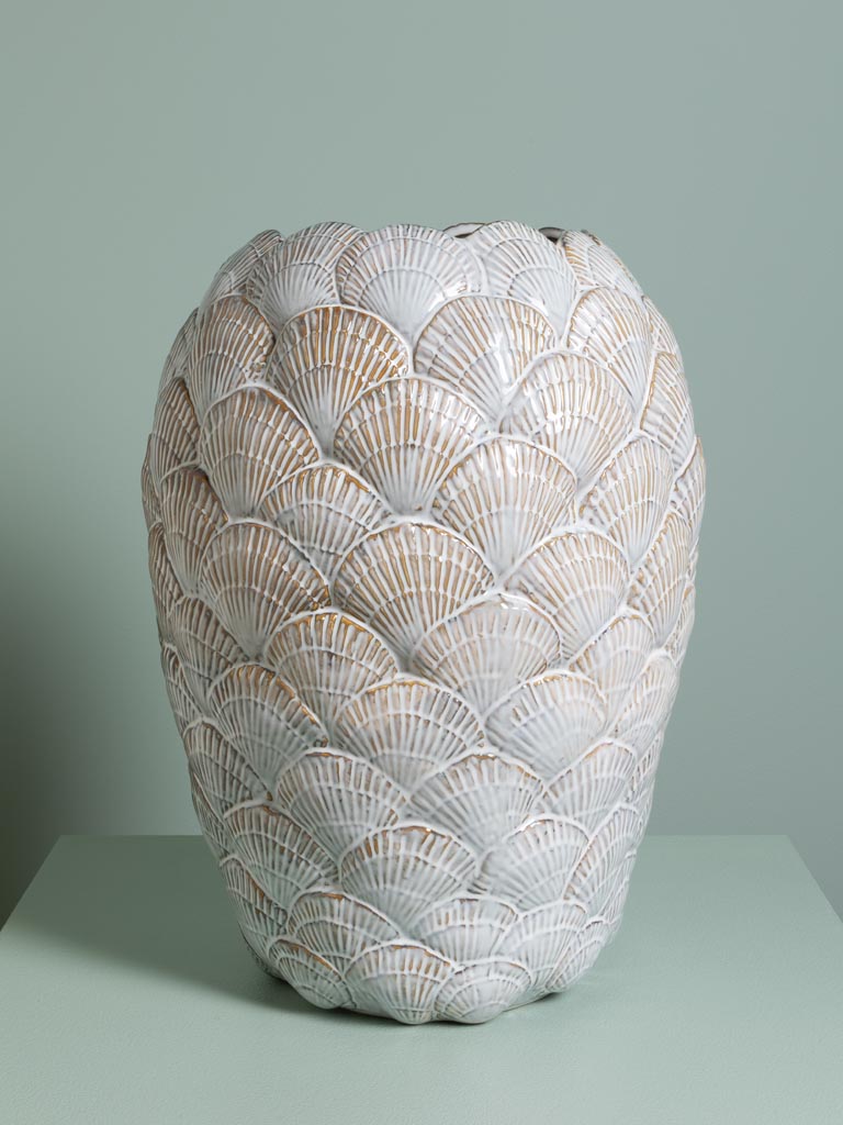Haut vase coquillages Pecten blanc - 1